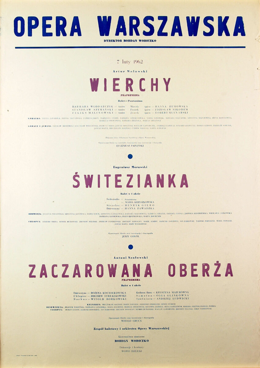 Okładka - Opera Warszawska. Artur Malawski, Wierchy. Eugeniusz Morawski, Świtezianka. Antoni Szałowski, Zaczarowana Oberża