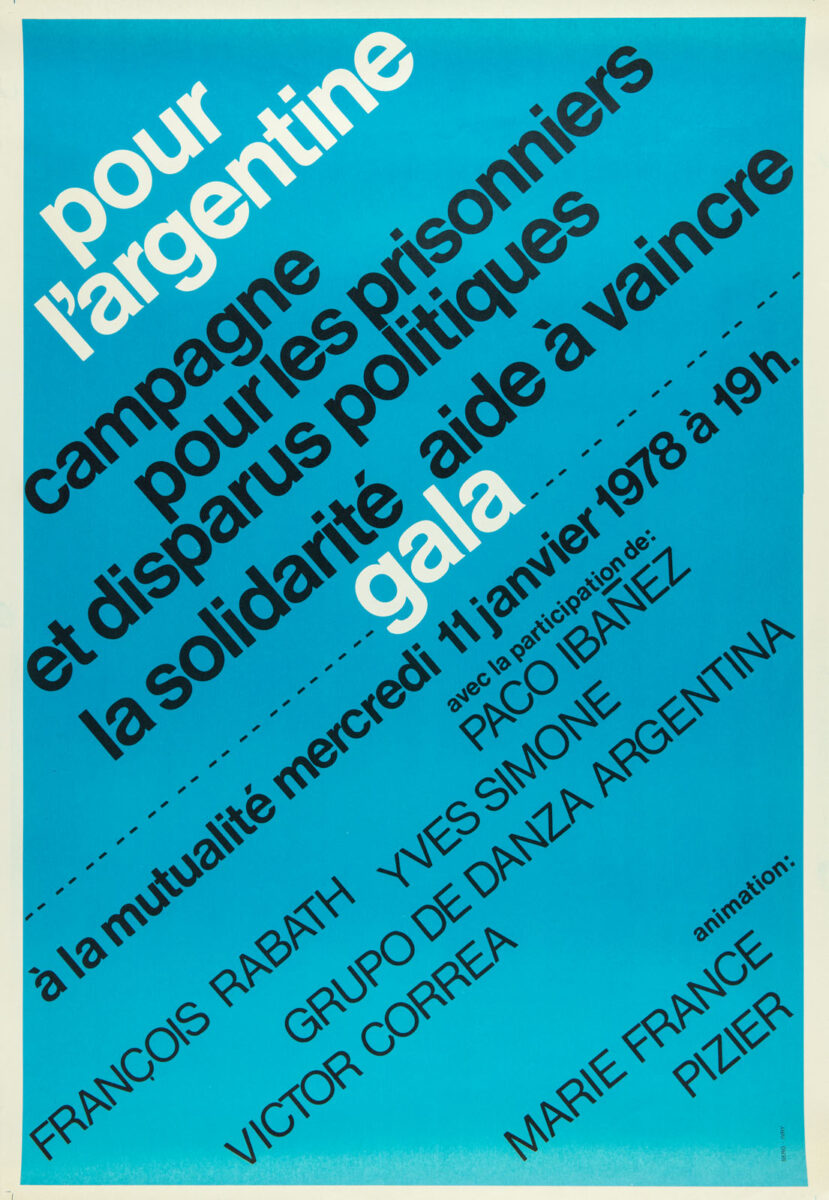Okładka - Pour l‘Argentine. Campagne pour les prisonniers et disparus politiques, la solidarité aide à vaincre, gala à la Mutualité, mercredi 11 janvier 1978 à 19 h