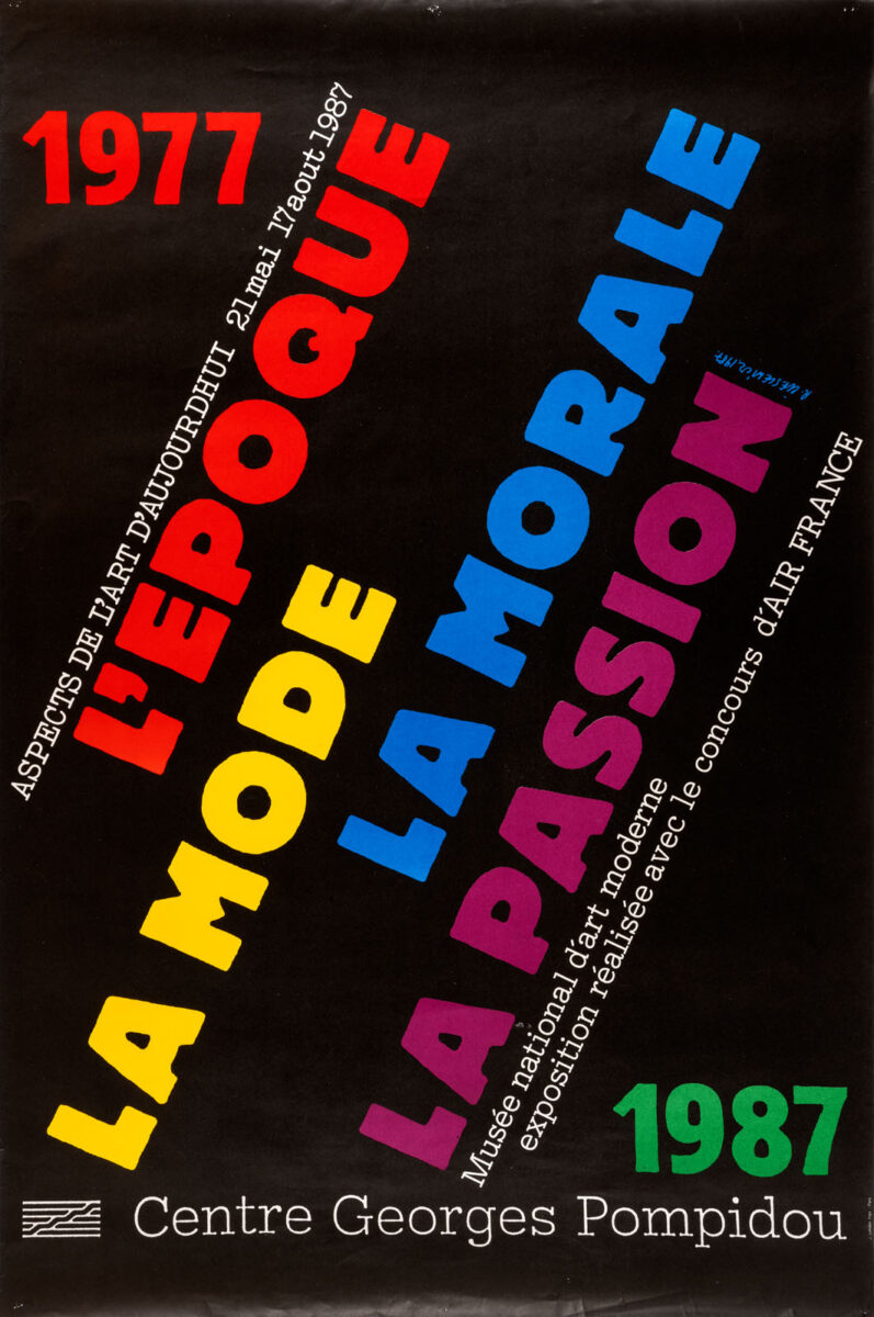 Okładka - L’Époque, la mode, la morale, la passion 1977–1987. Aspects de l'art d'aujourd’hui, 21 mai – 17 août 1987, Musée national d'Art moderne. Exposition réalisée avec le concours d'Air France [czarny]