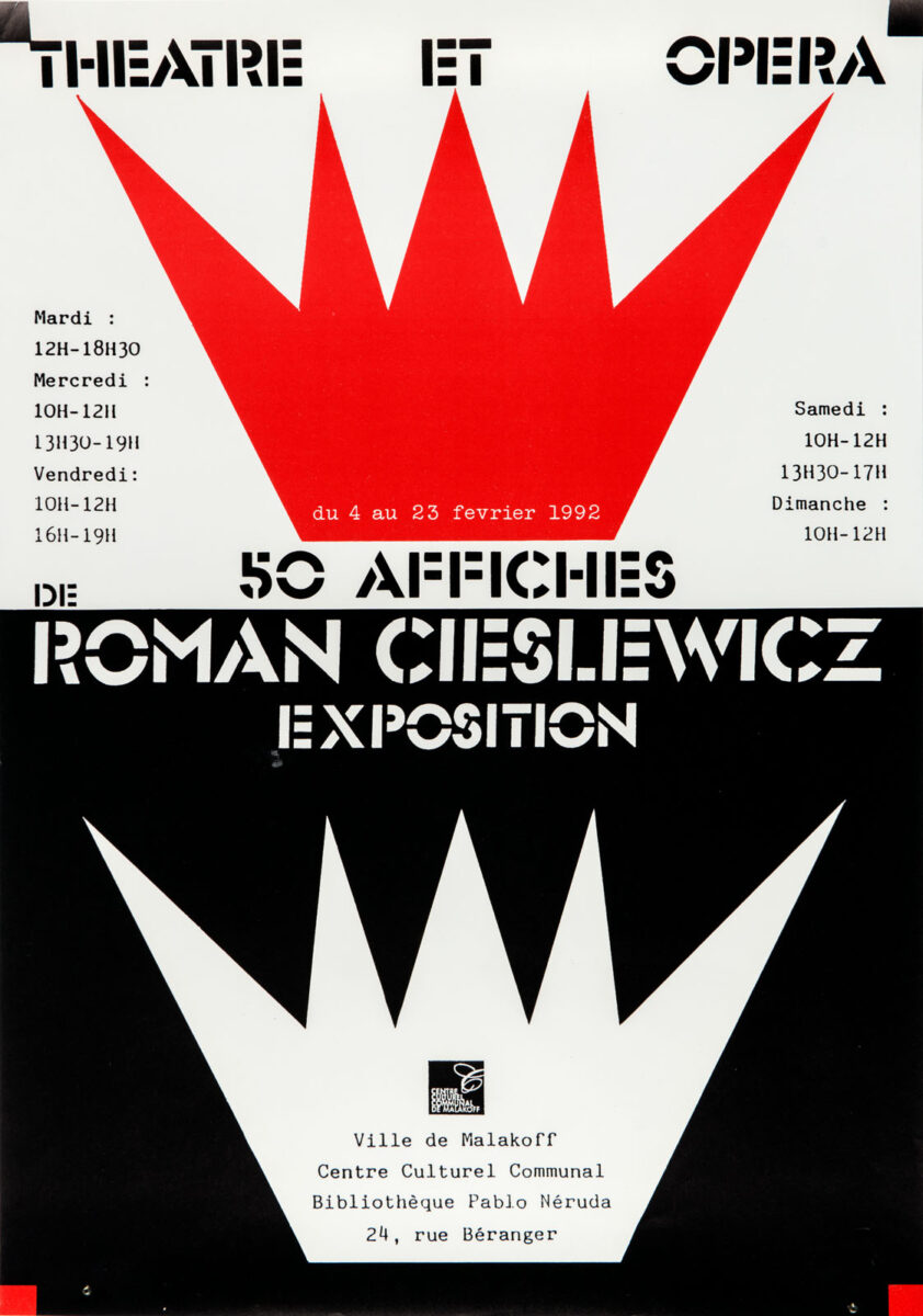 Okładka - Roman Cieslewicz. Exposition: 50 affiches théâtre et opéra. Du 4 au 23 février 1992, Ville de Malakoff, Centre Culturel Communal, Bibliothèque Pablo Néruda