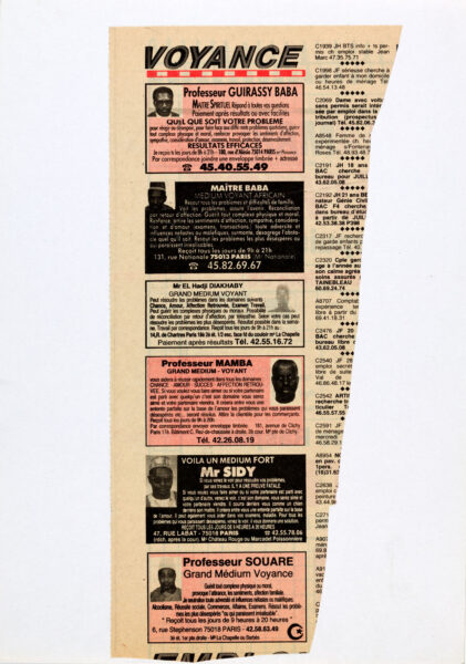 Fragment gazety z anonsami usług wróżenia.
