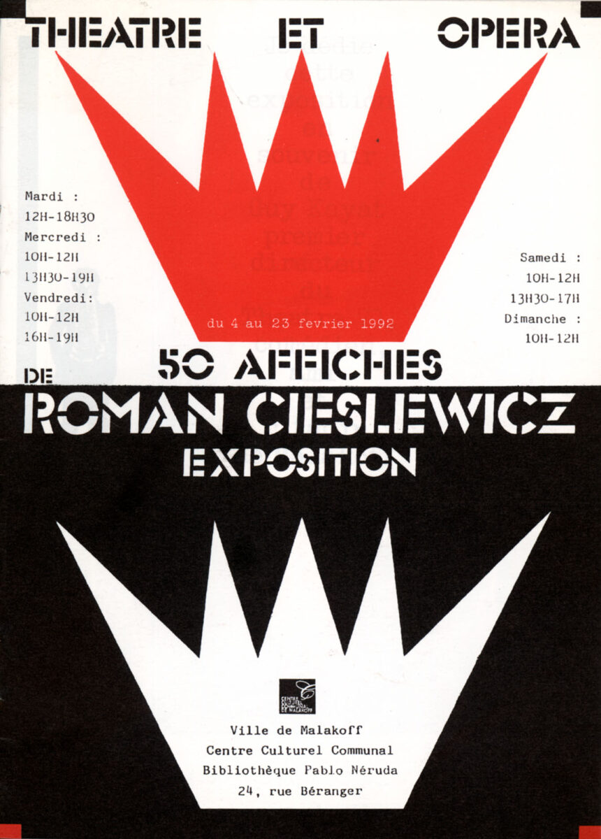 Okładka - Roman Cieslewicz. Exposition 50 affiches de théâtre et d’opéra, du 4 au 23 février 1992, Ville de Malakoff, Centre Culturel Communal, Bibliothèque Pablo Neruda