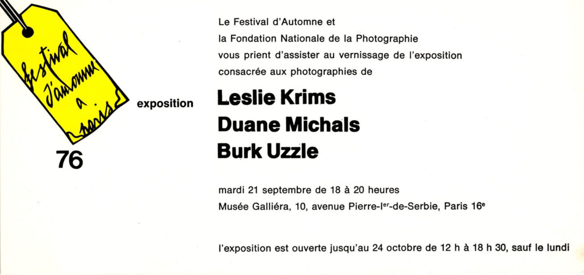 Okładka - Festival d'automne à Paris 76. Exposition. Burk Uzzle, Duane Michals, Les Krims. Musée Galliera