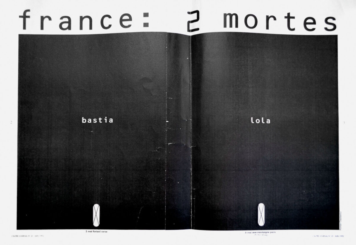 Okładka - L'Autre Journal, n° 25, France: 2 mortes, Bastia, Lola
