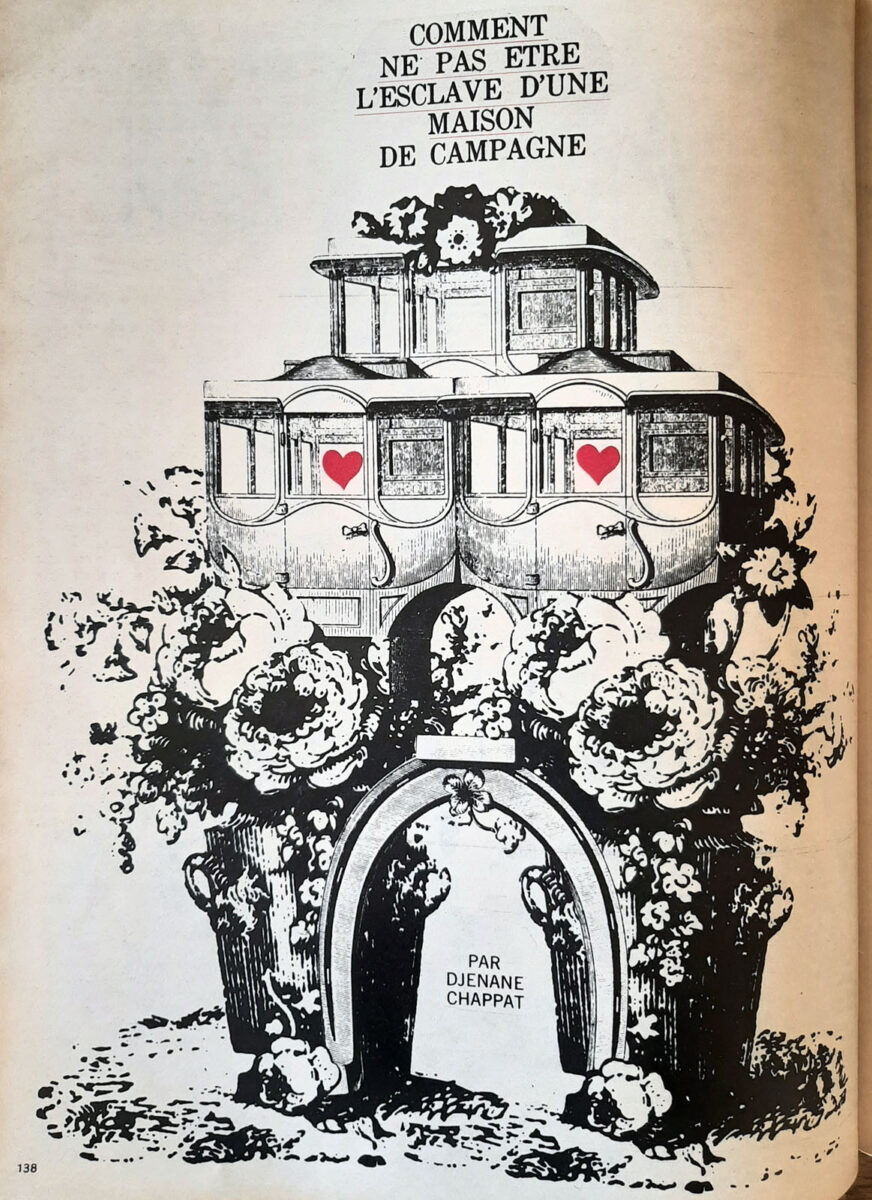 Okładka - Comment ne pas être l'esclave d'une maison de campagne, par Djenane Chappat [„Elle” nr 958, 1 mai 1964]