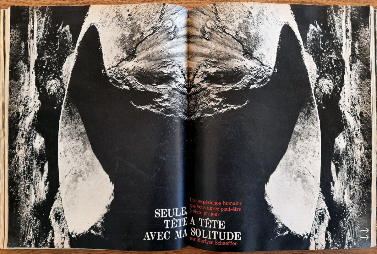 Okładka - Seule, tête-à-tête avec ma solitude, par Marlyse Schaffer [„Elle” nr 968, 10 juillet 1964]