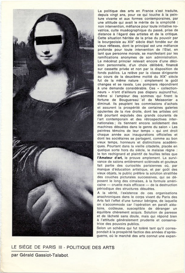 Okładka - Opus International 1967/1, Gérald Gassiot-Talabot, Le Siège de Paris III – Politique des arts