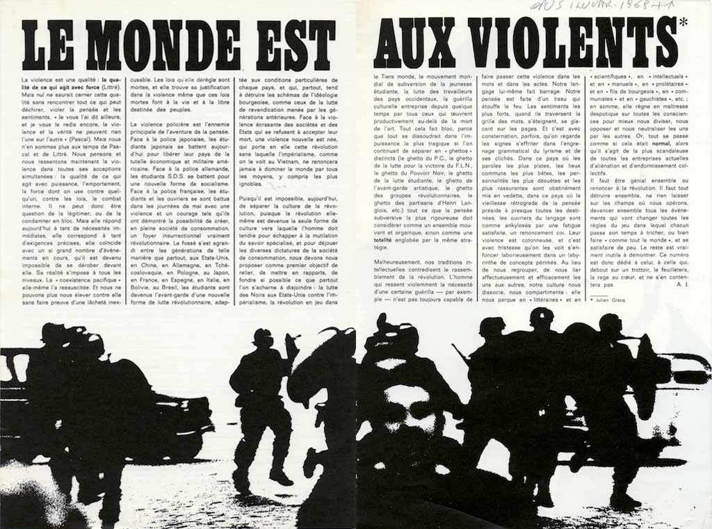 Okładka - Opus International 1968/7, Le monde est aux violents